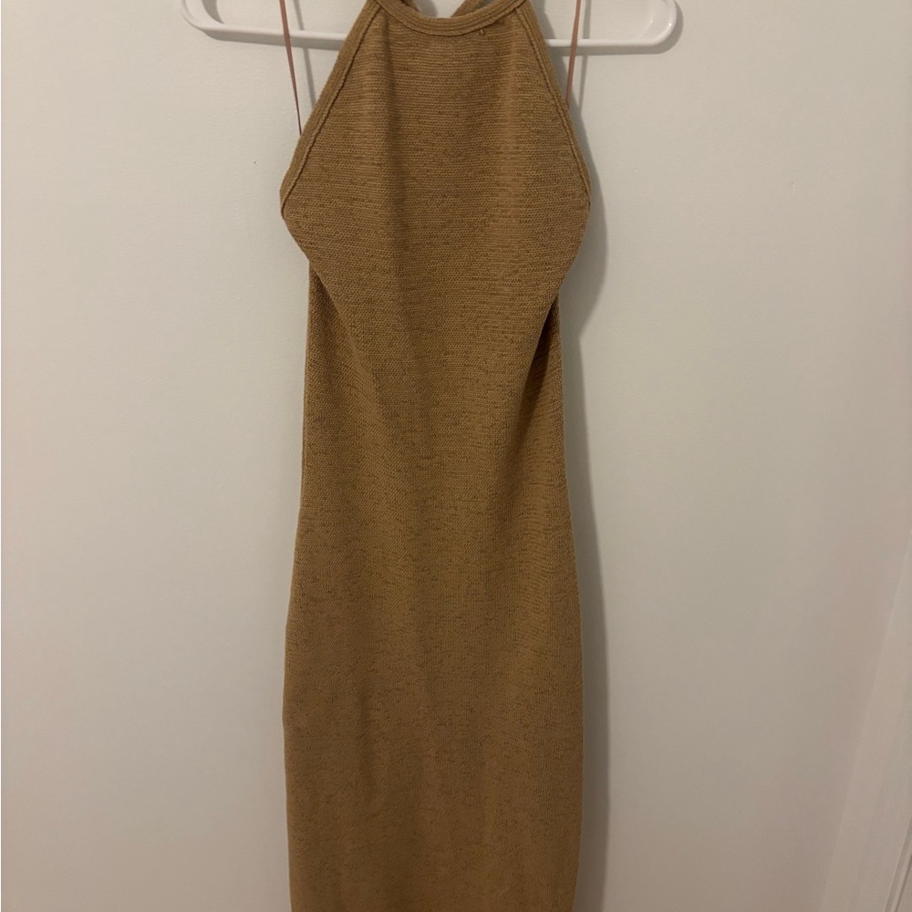 Cult Gaia Tan/Gold Backless Halter Dress